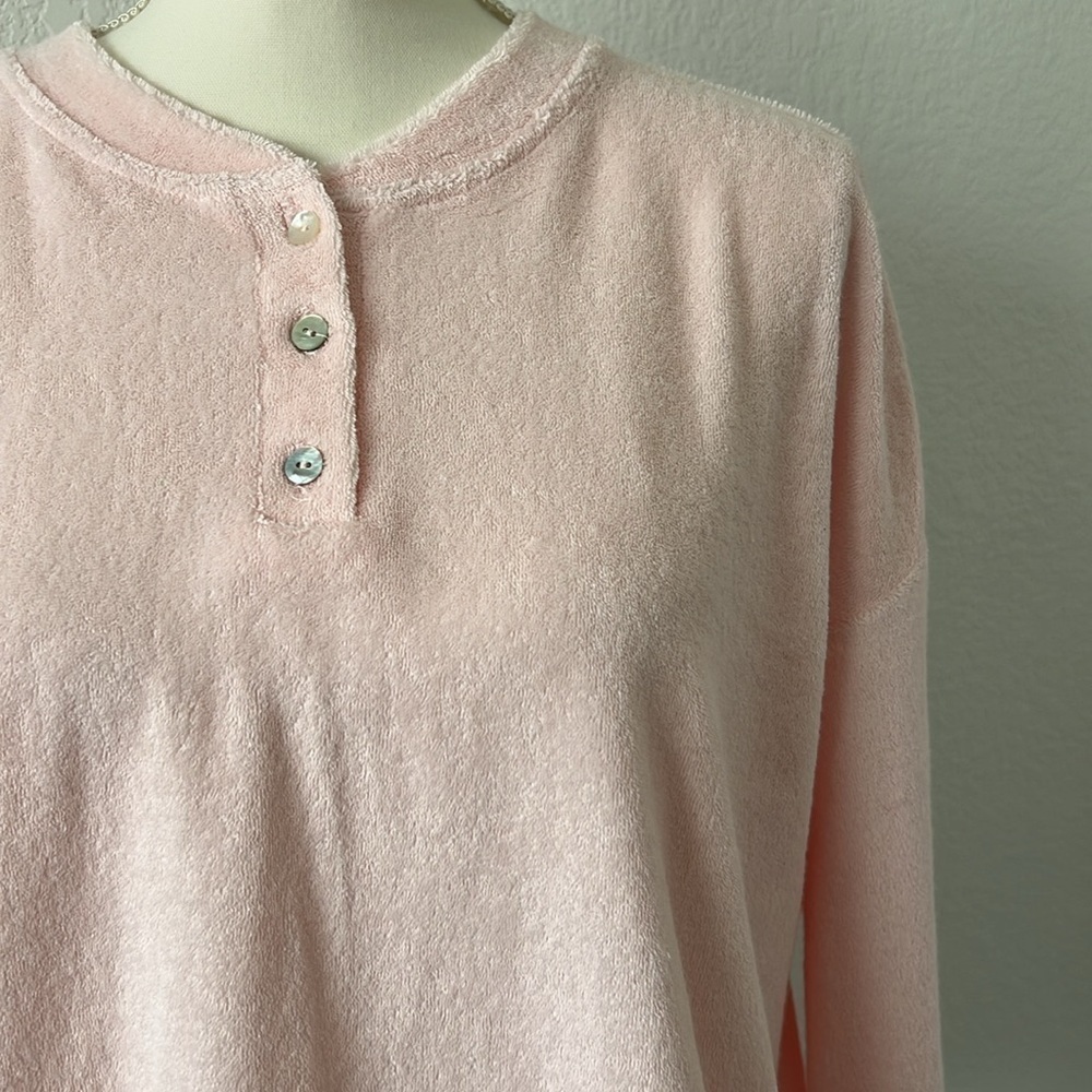 DONNI. Pink Terry Cloth Henley‎ Sweatshirt Relaxed Fit Long Sleeve Size Large - Picture 10 of 12